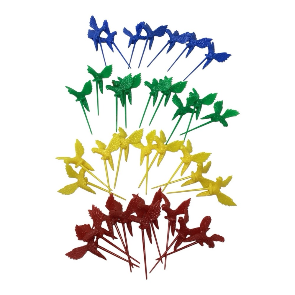 Vintage Tropical Parrot Cocktail Picks Red, Green, Yellow, Blue (34)